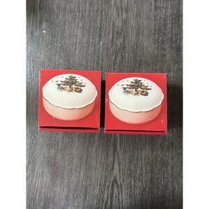 Lot Of 2 Nikko Christmastime Covered Bon Bon Candy Dish 5" Christmas Tree  Japan